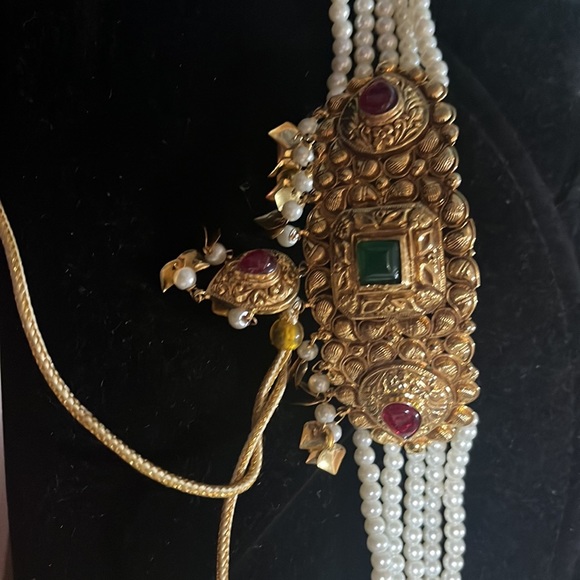 Real silver necklace and earring with 24k plating. Semi precious stone - Picture 6 of 6